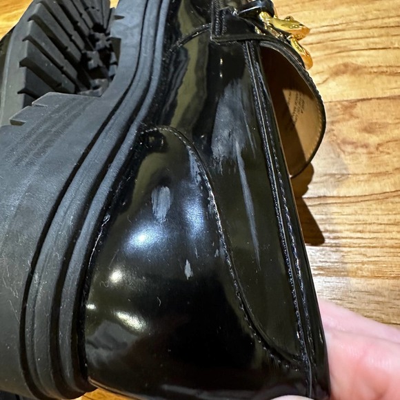 INC Brea Women’s Black Patent Leather Gold Chain Chunky Lug Sole Loafers - Picture 7 of 13